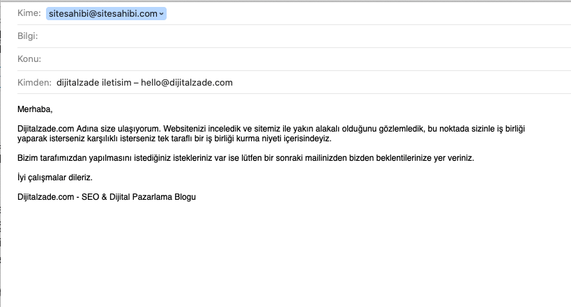 E-ticaret seo mail ile link alma örneği